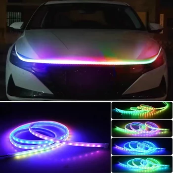 1,8 м светодиодная подсветка капота автомобиля Дневные ходовые огни Управление приложением RGB Направляющий поток сигнала Тонкая полоска Окружающий декоративный световой бар
