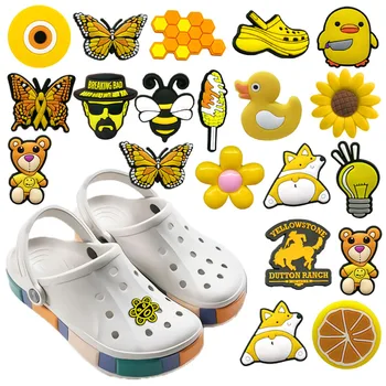 1 шт., желтые подвески для обуви в стиле Croc, Аксессуары для сандалий Kawaii, украшения для обуви Honeybee, Джинсы Croc для женщин