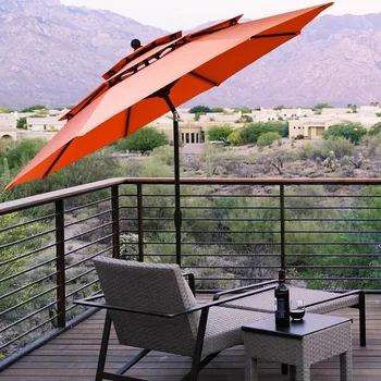 10-футовый 3-ярусный Алюминиевый Зонт для патио, Навес, Зонт с двойной вентиляцией, Рыночный зонтик, Оранжевый
