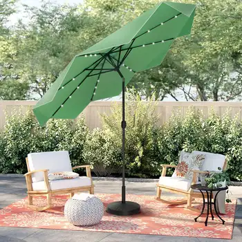 10-футовый солнечный светодиодный зонт для внутреннего дворика на открытом воздухе с легкой регулировкой наклона, зеленый