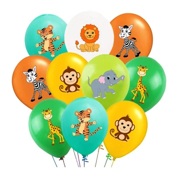 10 шт. Воздушные шары с животными в джунглях, 12 дюймов, Латексный шар, гелий, Воздушные шары, Детское сафари, Украшение для дня рождения, Принадлежности для душа ребенка