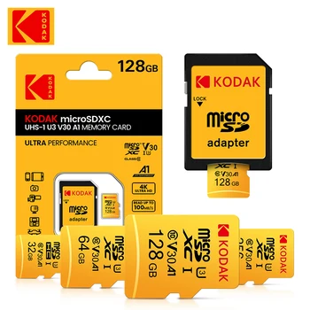 100шт Оригинальная Карта Памяти Kodak Micro SD 64 ГБ Высокоскоростная 32 ГБ 128 ГБ TF Флэш-карта памяти U3 A1 V30 Класса 10 Бесплатная доставка
