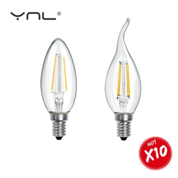 10шт E14 Свеча Светодиодная Лампа Накаливания AC220V Электрическая Лампочка C35 C35L Стеклянная Лампа Винтаж