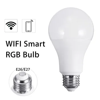 1шт E26 E27 10 Вт RGB Беспроводная WiFi Светодиодная Умная Лампочка Лампа для Echo для Alexa AC110V 2700K RGB Поддержка Дропшиппинга