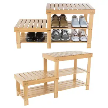 2-Уровневый бамбуковый стеллаж для хранения обуви и скамейка для прихожей, прихожей, гостиной, спальни или ванной комнаты от