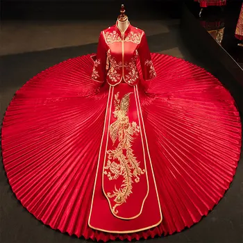 2021 Невеста Красный Чонсам С Вышивкой Феникса Ципао В Традиционном Китайском Стиле Свадебное Платье В Восточном Стиле Размер Одежды S-2XL