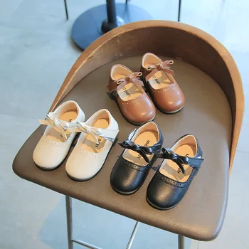 2022 Весенняя Детская Кожаная обувь для девочек; Модельные туфли Mary Janes на плоской подошве от 1 до 6 лет; Кожаная повседневная обувь Принцессы для маленьких девочек 21-30