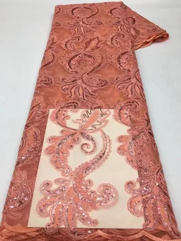 2022 Высококачественная Нигерийская Африканская Кружевная ткань с пайетками, вышивка для французской нигерийской свадебной вечеринки, Платье для шитья, 5 ярдов
