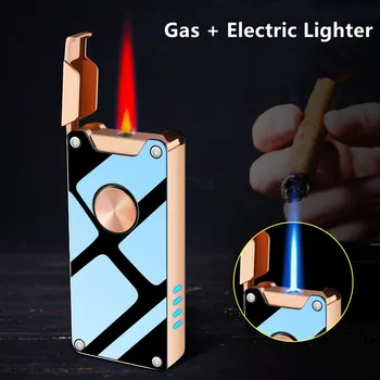 2022 Новая Металлическая Ветрозащитная сенсорная USB-зажигалка, Бутановая Газовая зажигалка с синим и красным пламенем, зажигалка для сигар, мужские подарки