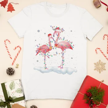 2022 Рождественская женская футболка с принтом фламинго, Красивая модная Повседневная Удобная Универсальная женская футболка с круглым вырезом и коротким рукавом