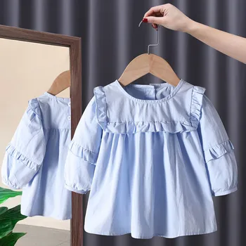 2023 Корейская модная блузка и рубашка для маленьких девочек; Детские повседневные Свободные однотонные топы; Верхняя одежда для младенцев; Детская одежда