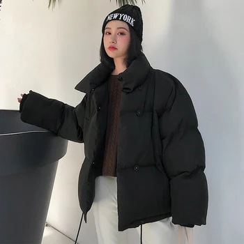 2023 Новая женская зимняя куртка в корейском стиле со стоячим воротником, толстая теплая женская куртка, пальто, модная короткая парка на зиму