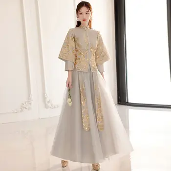 2023 Новое Китайское платье подружки невесты для женщин Золотые платья Китайское Традиционное платье Китайское платье подружки невесты для женщин Hanfu