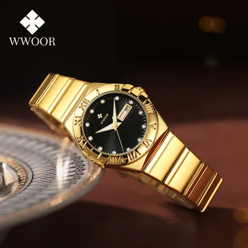 2023 Новые женские часы WWOOR Модный Роскошный ремешок из нержавеющей Стали Светящиеся Женские кварцевые наручные часы с бриллиантами для женщин Relogio Feminino
