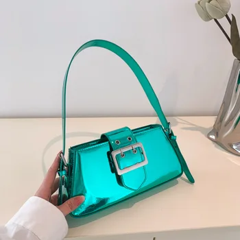 2023 Новые серебряные сумки-шоудеры для женщин, весенний маленький кошелек из глянцевой искусственной кожи, роскошные брендовые женские сумки подмышками, дизайнерская сумка