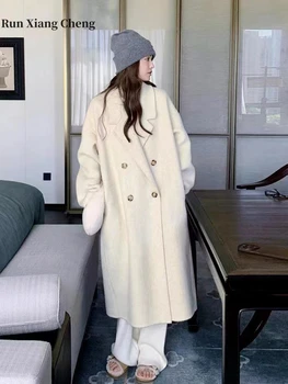 2023, Осенне-зимнее новое пальто из овечьей шерсти, высококачественное двустороннее шерстяное пальто средней длины для женщин, Бесплатная доставка