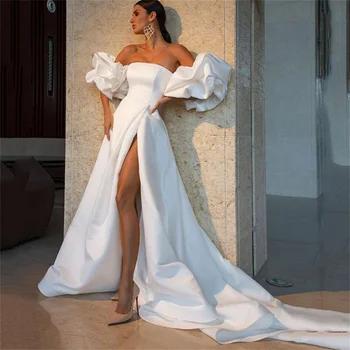 2023 Свадебные платья с высокой горкой и Пышными рукавами, Свадебные платья с пятнами, Платье Невесты Трапециевидной формы без бретелек, 2023 vestido novia