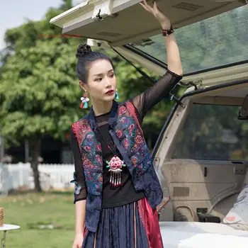 2023 традиционный китайский женский жилет с цветочной вышивкой, китайский ретро элегантный винтажный топ hanfu, восточный костюм тан, жилет
