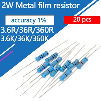 20шт 2 Вт Металлический Пленочный резистор 3R6 36R 360R 3K6 36K 360K 3,6 36 360 Ом R K Точность 1% 0,1R-10 М