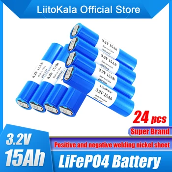 24шт Литий-железо-фосфатная батарея LiitoKala Цилиндрическая 3,2 V 15Ah Lifepo4 Ячейка для Электромобиля RV Аккумуляторная Батарея
