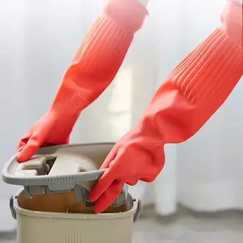 38/45 см, 1 пара Удлиненных перчаток для мытья посуды, Силиконовая резиновая перчатка для мытья посуды, бытовой Скруббер, кухонный инструмент для чистки