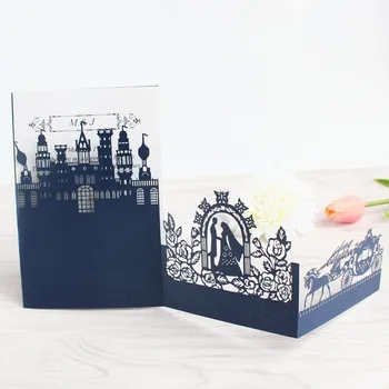 3D Свадебные приглашения Замок Тыква Карета Лазерная резка Пригласительная открытка Синий Розовый Белый Поставка для вечеринок Индивидуальная печать