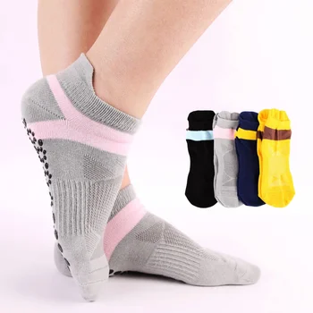 4 Пары/лот, Женские носки для йоги, Хлопковые Нескользящие спортивные носки для йоги, носки для фитнеса, черные кожаные носки Для женщин и девочек