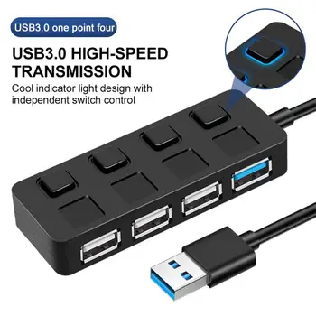 4 Порта USB-C 3.0 Концентратор USB 2.0 Адаптер с несколькими разветвителями с независимым переключателем для ПК, Аксессуары для ноутбуков