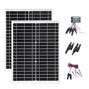 50 Вт Стеклянная Солнечная панель комплект Модуль 18 В 25 Вт * 2 Ячейки С контроллером для домашней Автомобильной Солнечной лампы 12 В Свинцово-кислотные аккумуляторы Зарядное устройство