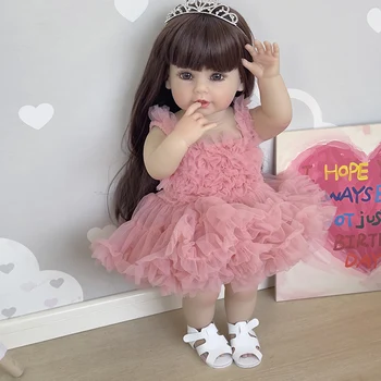 55 см, мягкая силиконовая виниловая подставка для новорожденных, кукла для девочек, реалистичная кукла-младенец с розовым платьем, Прямая доставка