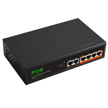 6-Портовый Коммутатор POE 100 Мбит/с Сетевой Коммутатор Сетевой Разветвитель Металлический Черный С Функцией VLAN Для Камер видеонаблюдения US Plug