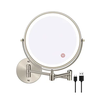 8-Дюймовое Платное Настенное Зеркало для Туалетного Столика/Ванной Комнаты с двойным Боковым Зеркалом 1X/10X Увеличенный светодиодный и 3-цветной сенсорный экран с Температурой Вращения 360 ° C