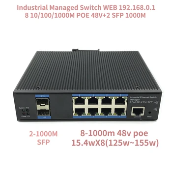 8-портовый 1000M промышленный управляемый коммутатор POE switch 10/100/1000m 2SFP промышленный сетевой коммутатор VLAN 192.168.1.1 с веб-управлением