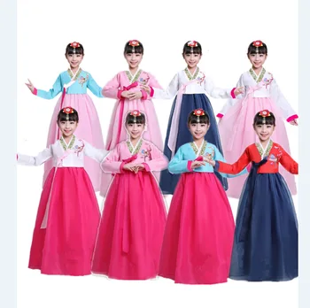 8 цветов, Корейский Традиционный Древний Костюм для Детей, Юбка-Ханбок для Девочек, Одежда с Длинными рукавами для Выступлений на сцене в корейском Стиле, New1Set