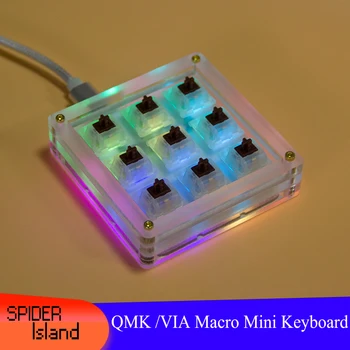 9 Клавишная макроклавиатура VIA/QMK, мини-механическая клавиатура, RGB Подсветка, Type C, Цифровая клавиатура для программирования