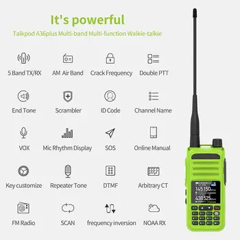 A36plus UHF/VHF/AM/FM-Многофункциональное многополосное двустороннее радио с цветным дисплеем, Коммуникатор емкостью 2000 мАч