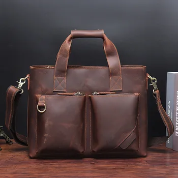 AETOO, новая сумка, мужской кожаный деловой портфель большой емкости, дорожная сумка crazy horse, кожаная мужская сумка-мессенджер через плечо