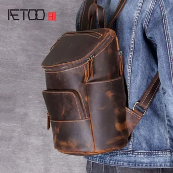 AETOO Ретро кожаная сумка Mad horse через плечо мужской и женский кожаный рюкзак ручной работы из воловьей кожи ручной работы