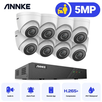 ANNKE 8CH FHD 5MP POE Сетевая система видеонаблюдения H.265 + 6MP NVR С 8X5MP Водонепроницаемыми IP-камерами видеонаблюдения Со звуковым входом