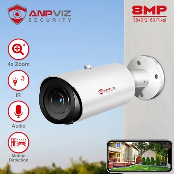 Anpviz 8-мегапиксельная PTZ IP-камера наружной безопасности с 4-кратным зумом, пуля для видеонаблюдения, SD-карта, встроенный микрофон H.265, обнаружение движения 2,0 IP66