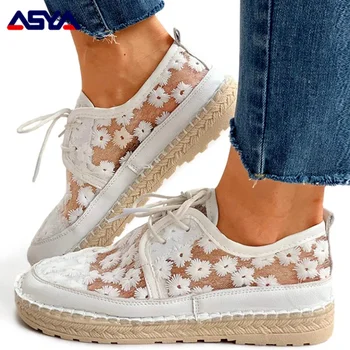 ASYAPOY, Модные женские кроссовки, Сетчатые женские кроссовки на шнуровке, Уличные дышащие кроссовки на плоской подошве, Однотонная обувь больших размеров
