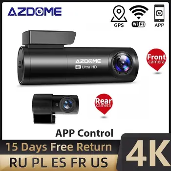AZDOME M300S 4K Dash Cam С двумя Объективами 2160P Записывающая Автомобильная Камера DVR Ночного Видения WDR Встроенный GPS Wi-Fi G-Сенсор Обнаружения движения