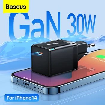 Baseus GaN Быстрое Зарядное устройство 30 Вт PD USB C Зарядное Устройство Адаптировано Для iPhone 14 13 Pro Max Macbook Быстрая Зарядка Для Зарядного устройства мобильного телефона Xiaomi