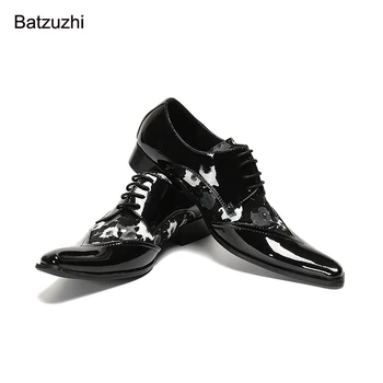 Batzuzhi/Обувь в британском стиле, мужские модельные туфли из натуральной кожи с Квадратным носком, мужские черные туфли на шнуровке, официальные деловые/Вечерние/Свадебные!