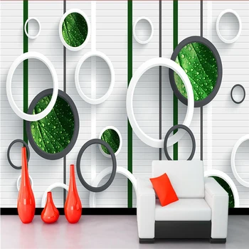 beibehang 3d стерео круг зеленый лист капли дождя диван телевизор фон для спальни фото на заказ большие фрески обои наклейки на стены