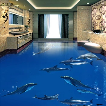 beibehang Пользовательская Фотография 3D Напольная Роспись Стены Танец дельфина Подводный Мир 3D 3D Ванная Комната Гостиная напольная Бумага de parede