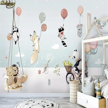 beibehang Пользовательские обои с изображением милых мультяшных животных на воздушном шаре для детской комнаты, фоновая живопись, обои для спальни