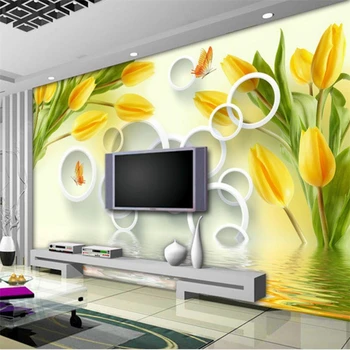 beibehang Пользовательские фрески обои 3d мечта желтый тюльпан отражение стерео ТВ фон гостиная спальня фрески 3d обои