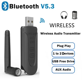 Bluetooth 5.3 Передатчик USB Беспроводной Адаптер aptX HD/LL AUX Dongle 3,5 мм Разъем Без драйвера Аудиоадаптер Для ТВ Автомобильных Наушников