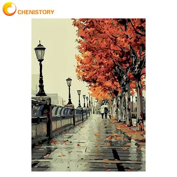 CHENISTORY Осенняя прогулка по желтому дереву, дорожный пейзаж, картина маслом 